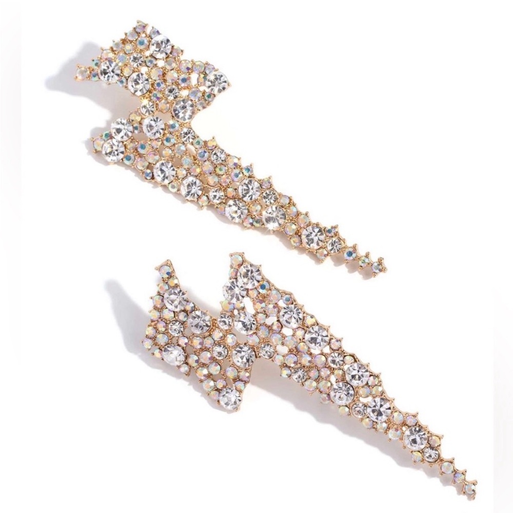 Gold and Silver Crystal Lightning Bolt Earrings